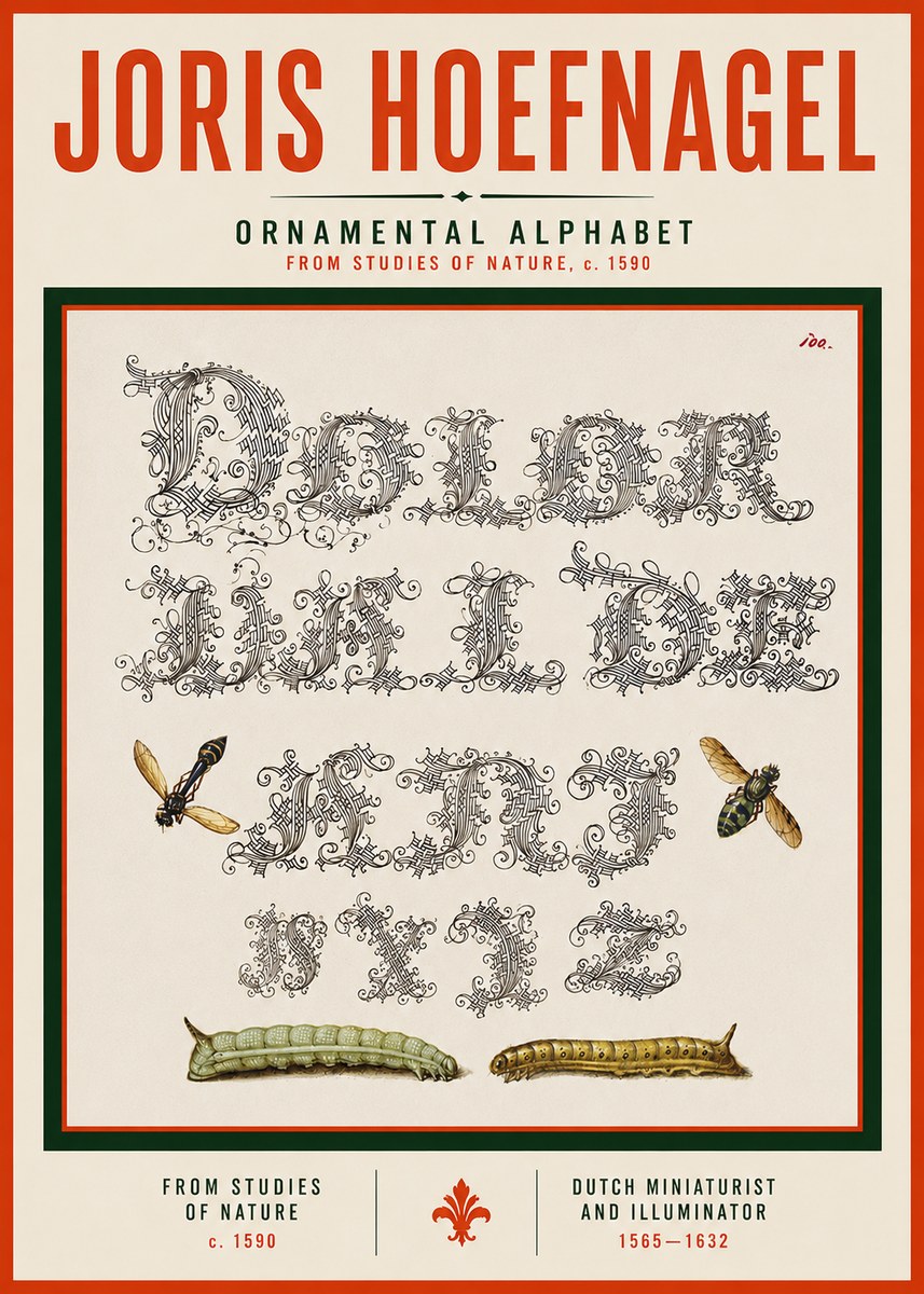 Joris Hoefnagel Ornamental Alphabet from Studies of Nature No3 - Affiche