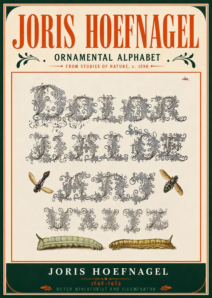 Joris Hoefnagel Ornamental Alphabet from Studies of Nature No5 - Affiche