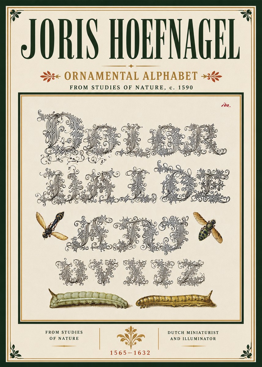 Joris Hoefnagel Ornamental Alphabet from Studies of Nature No6 - Affiche