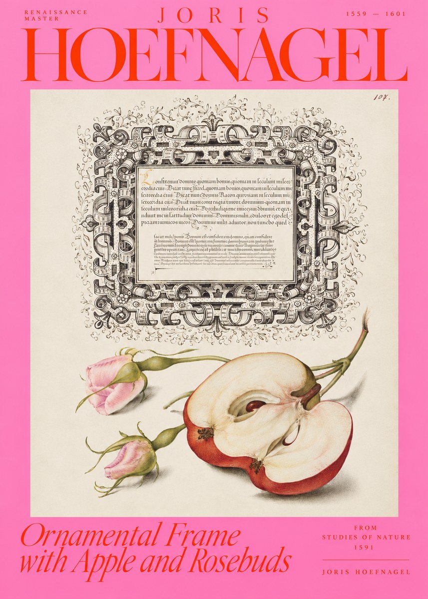 Joris Hoefnagel Illuminated Calligraphy and Botanical Study No4 - Affiche