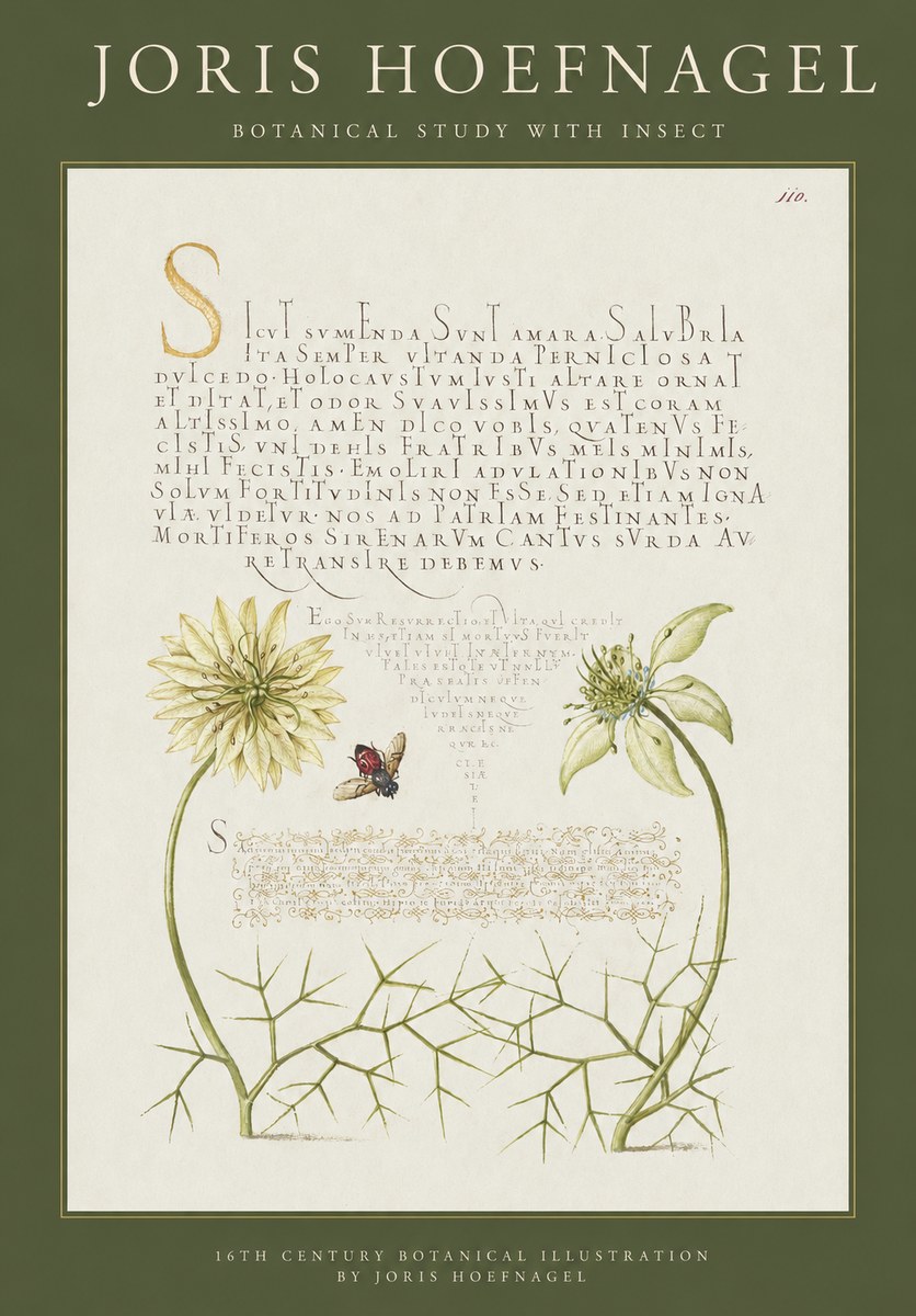 Joris Hoefnagel Botanical Study with Insect No1 - Affiche