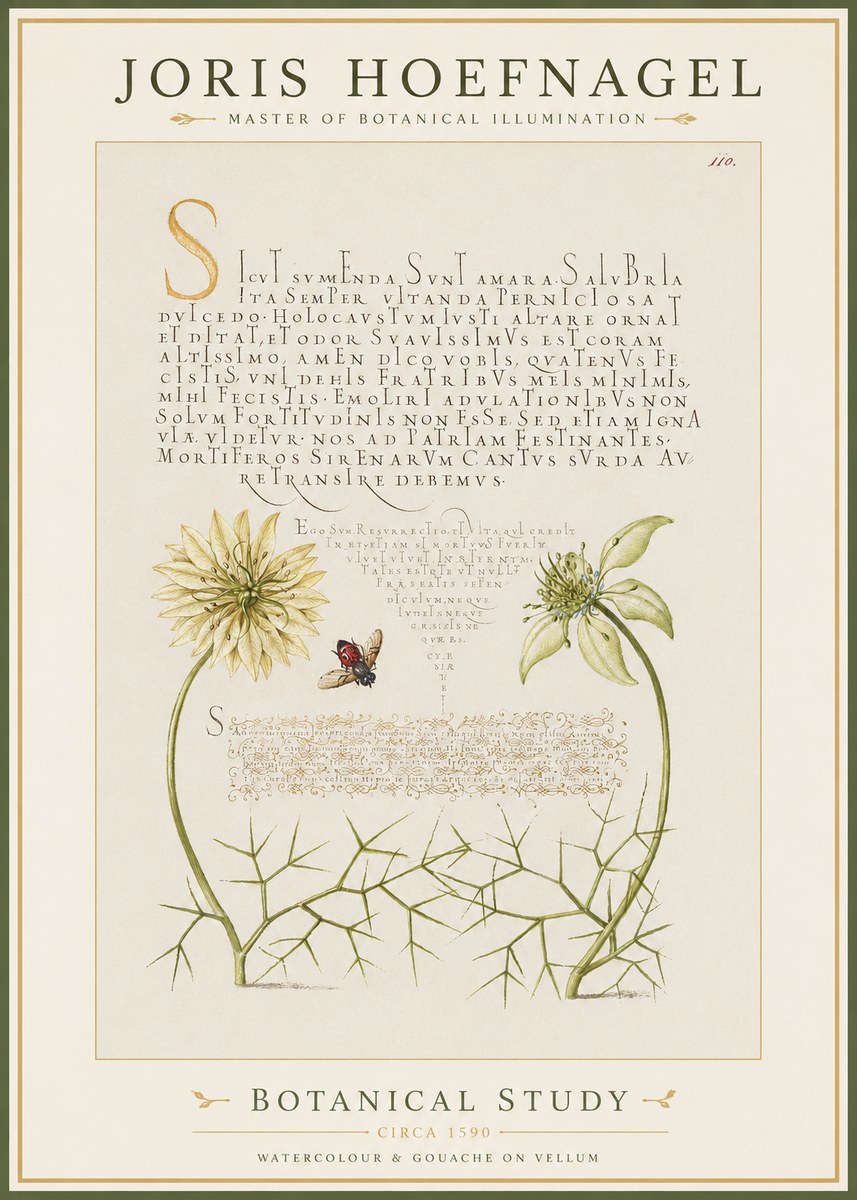 Joris Hoefnagel Botanical Study with Insect No2 - Affiche