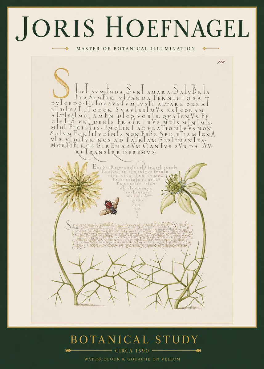 Joris Hoefnagel Botanical Study with Insect No3 - Affiche