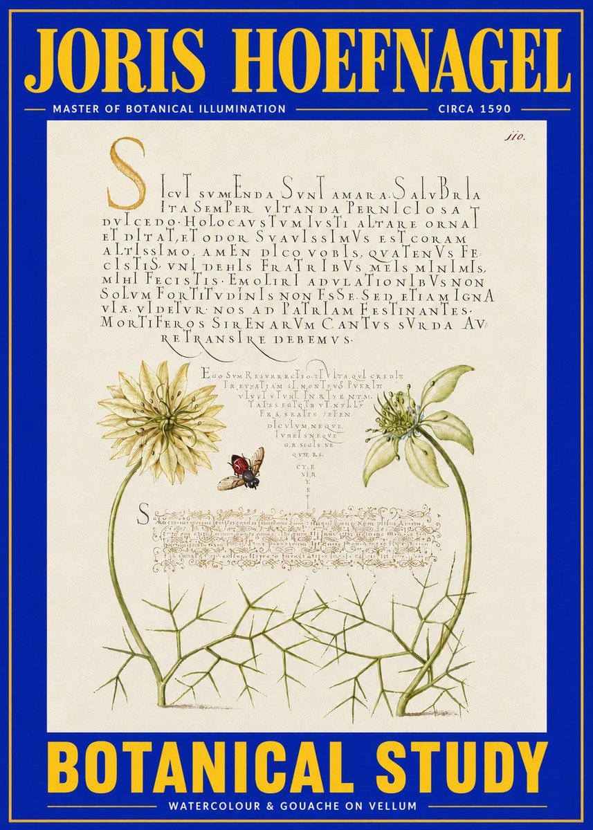 Joris Hoefnagel Botanical Study with Insect No4 - Affiche