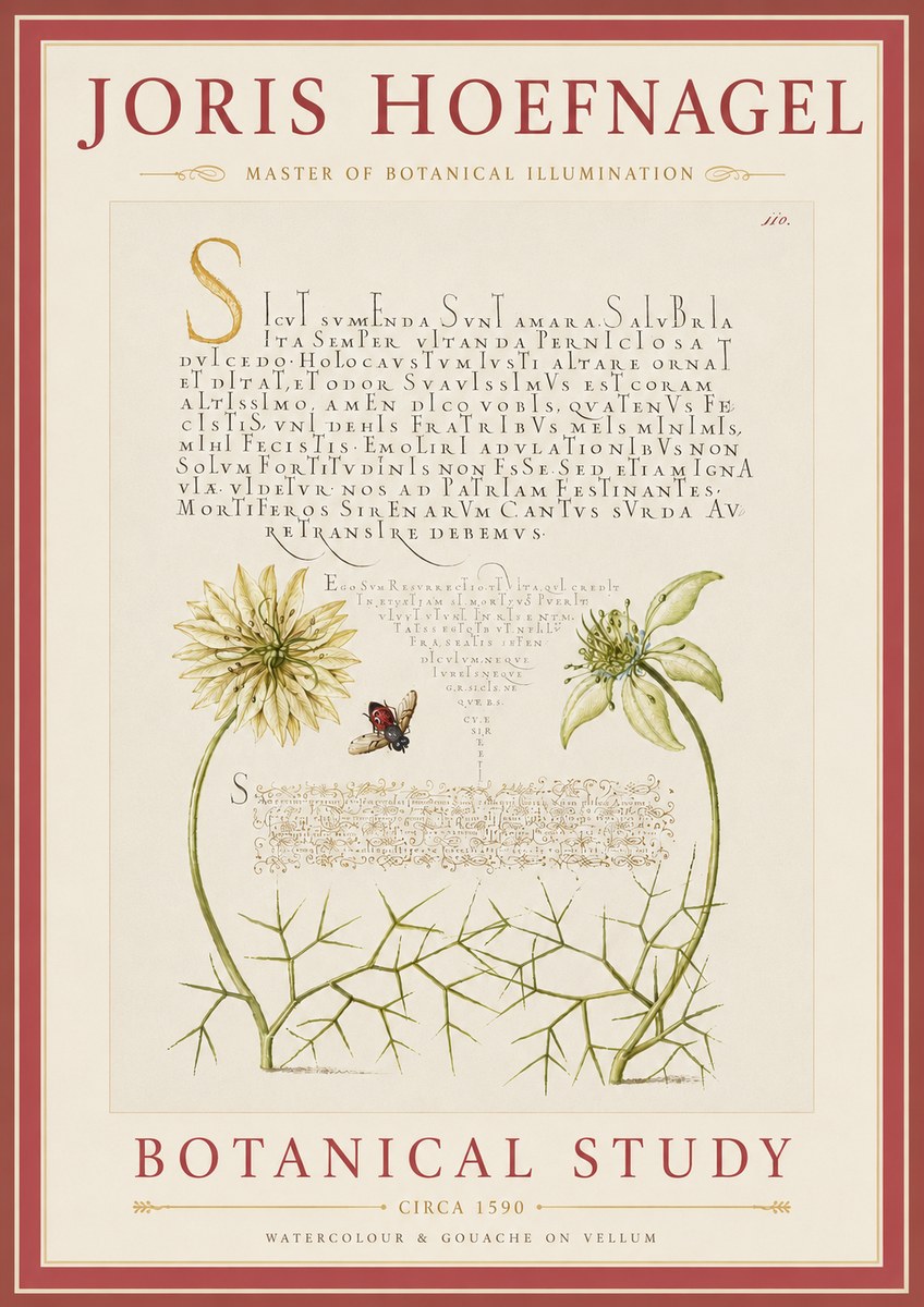 Joris Hoefnagel Botanical Study with Insect No5 - Affiche