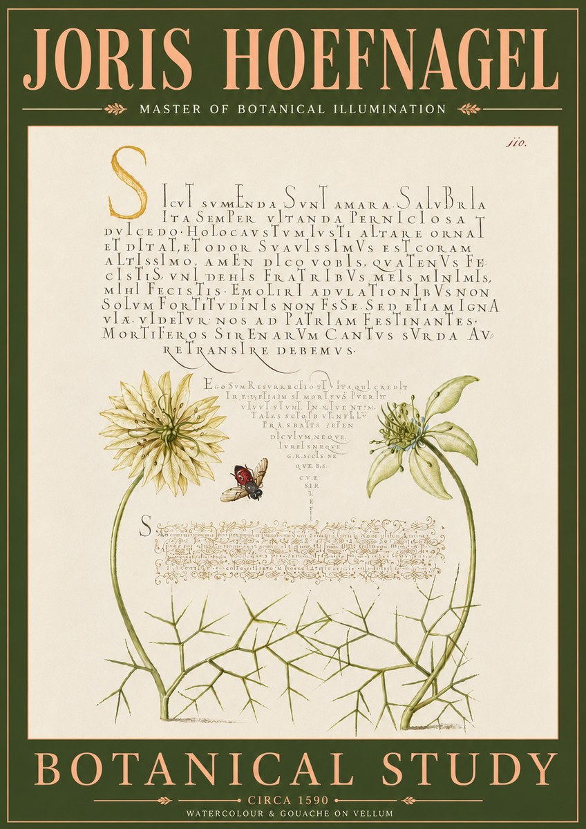 Joris Hoefnagel Botanical Study with Insect No6 - Affiche