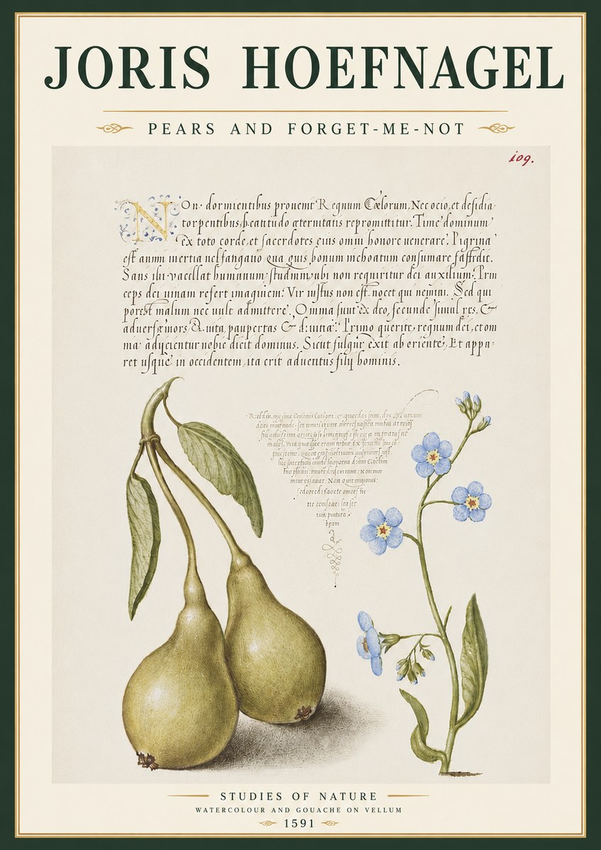 Joris Hoefnagel Pears and Forget-me-not No4 - Affiche