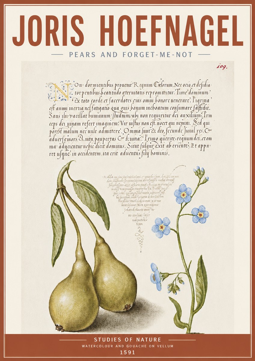 Joris Hoefnagel Pears and Forget-me-not No5 - Affiche