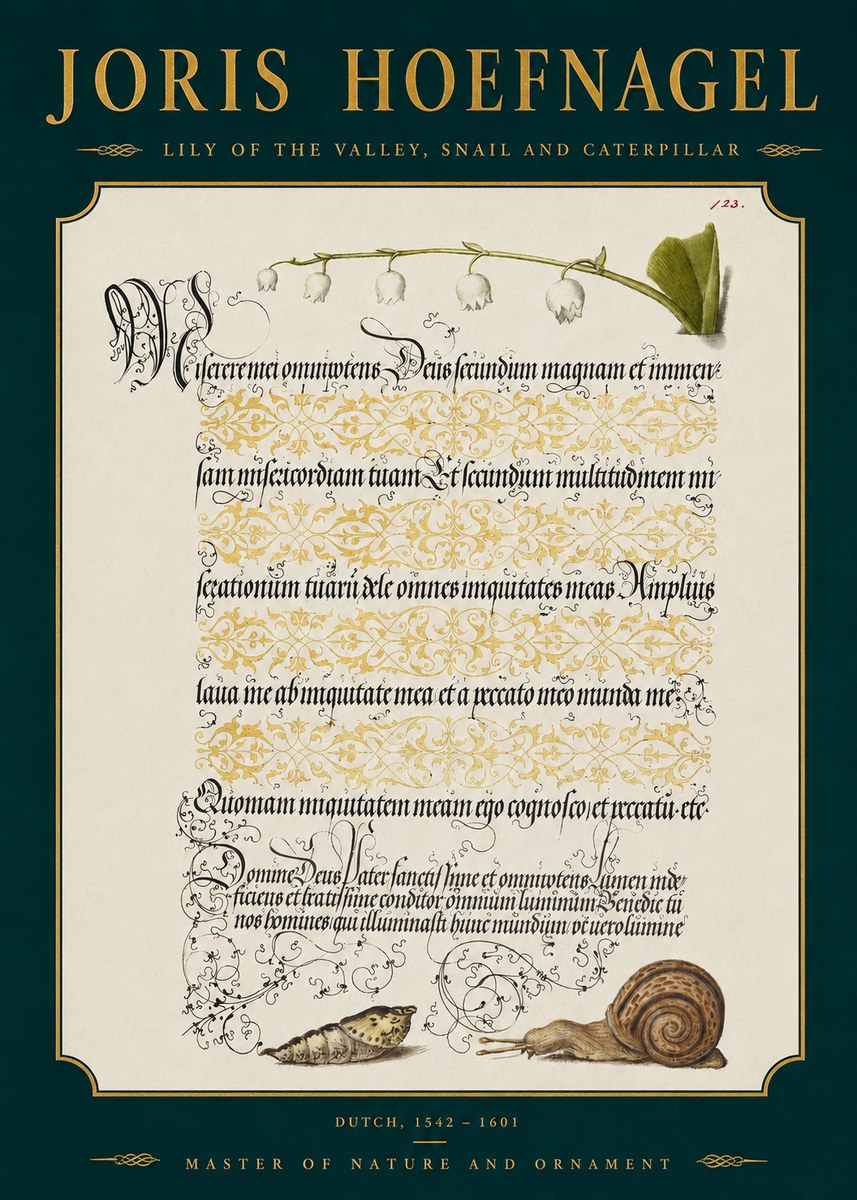 Joris Hoefnagel Lily of the Valley, Snail and Caterpillar No2 - Affiche