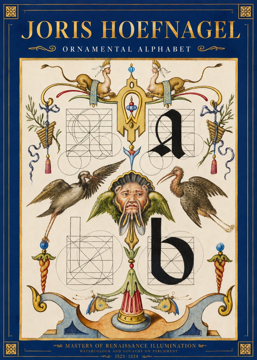 Joris Hoefnagel Ornamental Alphabet No3 - Affiche