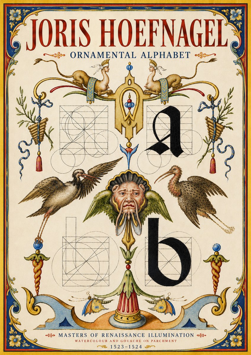 Joris Hoefnagel Ornamental Alphabet No6 - Affiche