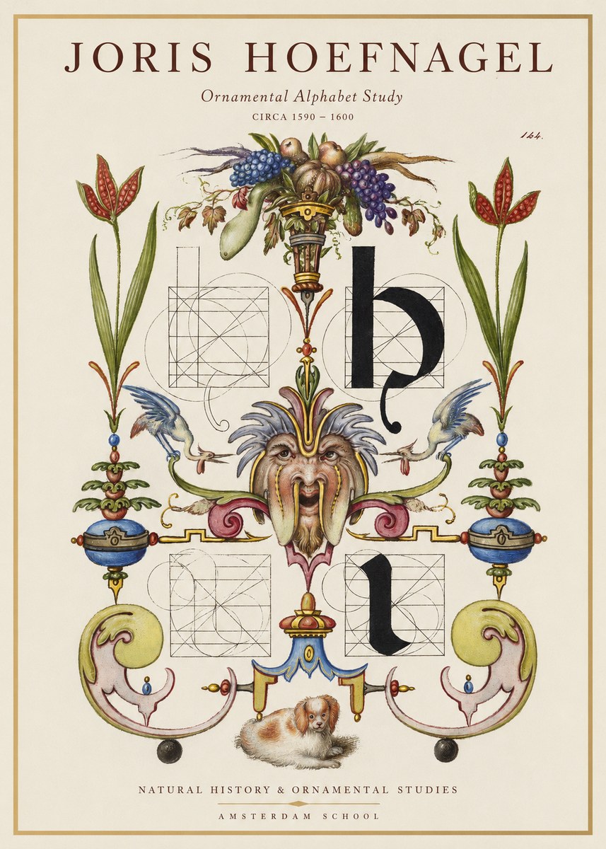 Joris Hoefnagel Floral Grotesque with Putto No2 - Affiche