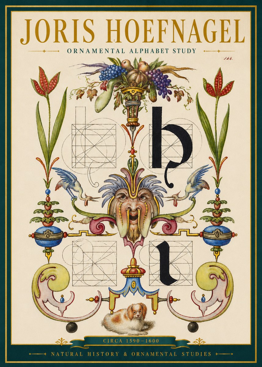 Joris Hoefnagel Floral Grotesque with Putto No3 - Affiche
