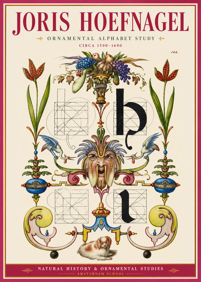 Joris Hoefnagel Floral Grotesque with Putto No4 - Affiche