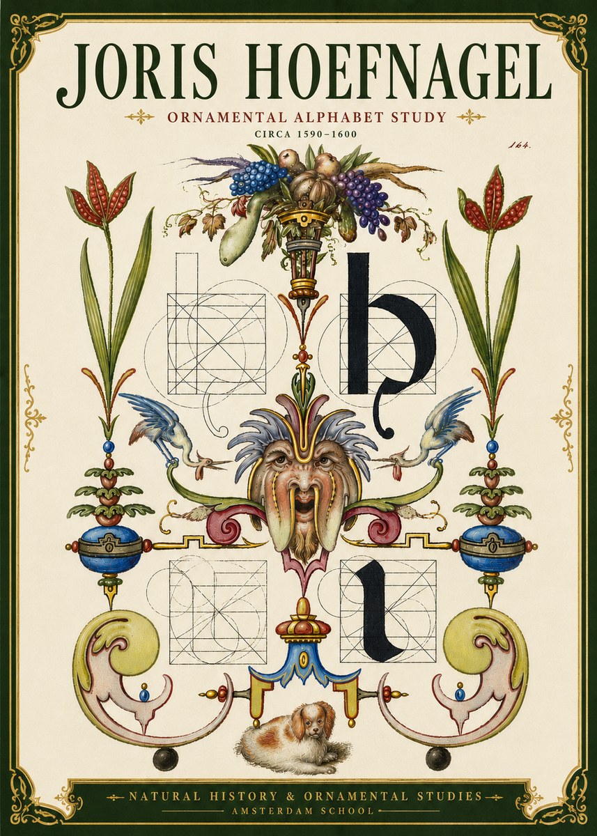 Joris Hoefnagel Floral Grotesque with Putto No6 - Affiche