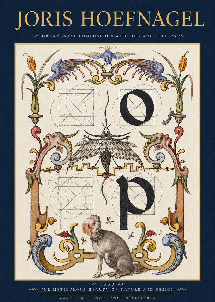 Joris Hoefnagel Ornamental Composition with Dog and Letters No3 - Affiche