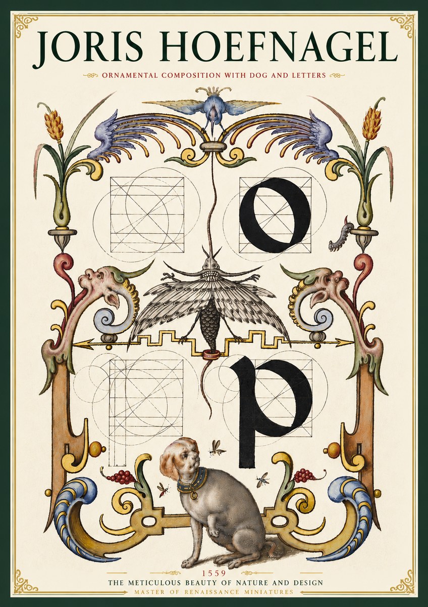 Joris Hoefnagel Ornamental Composition with Dog and Letters No4 - Affiche