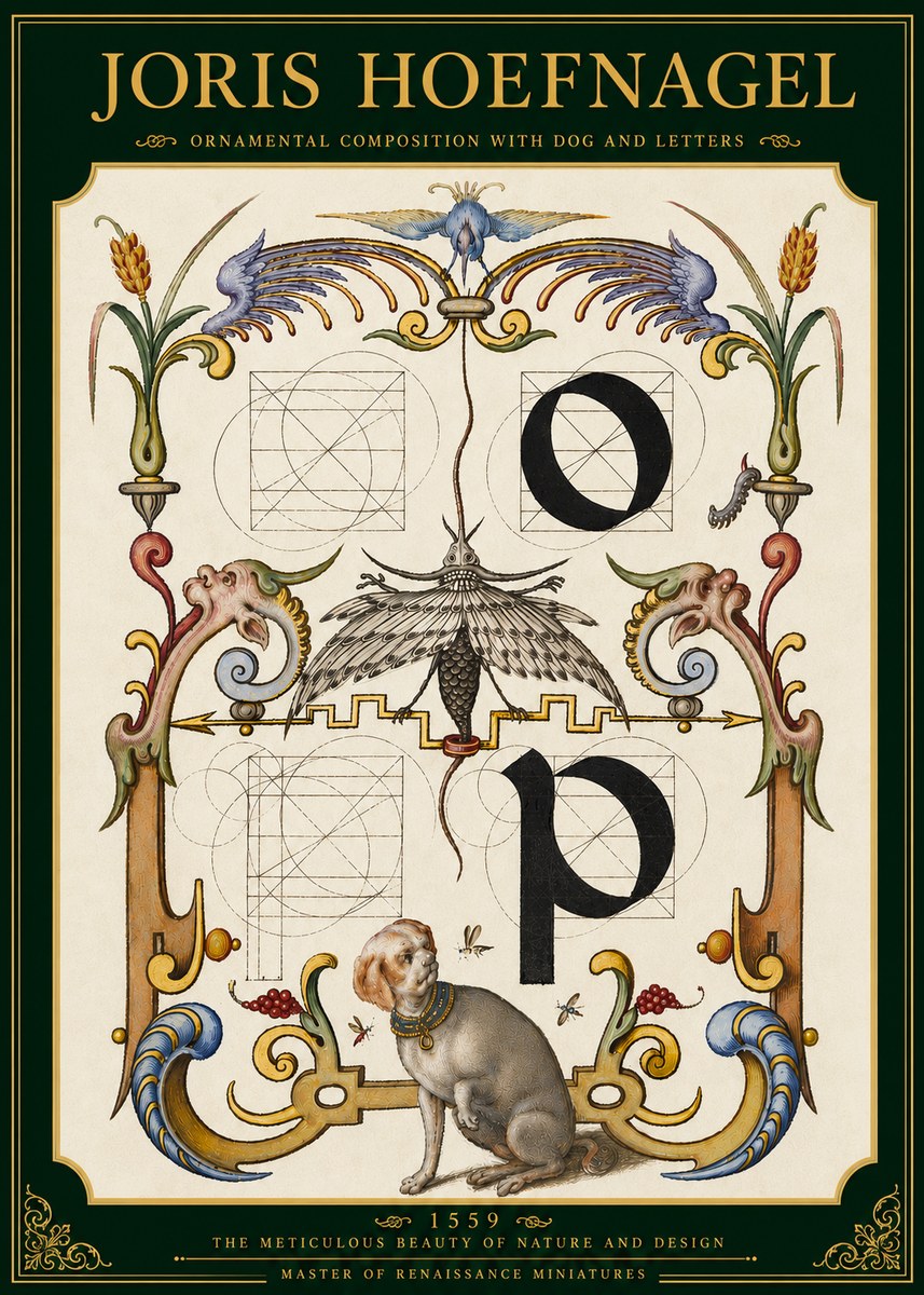 Joris Hoefnagel Ornamental Composition with Dog and Letters No5 - Affiche