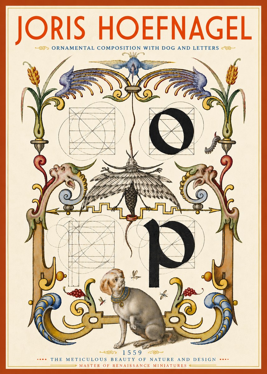 Joris Hoefnagel Ornamental Composition with Dog and Letters No6 - Affiche