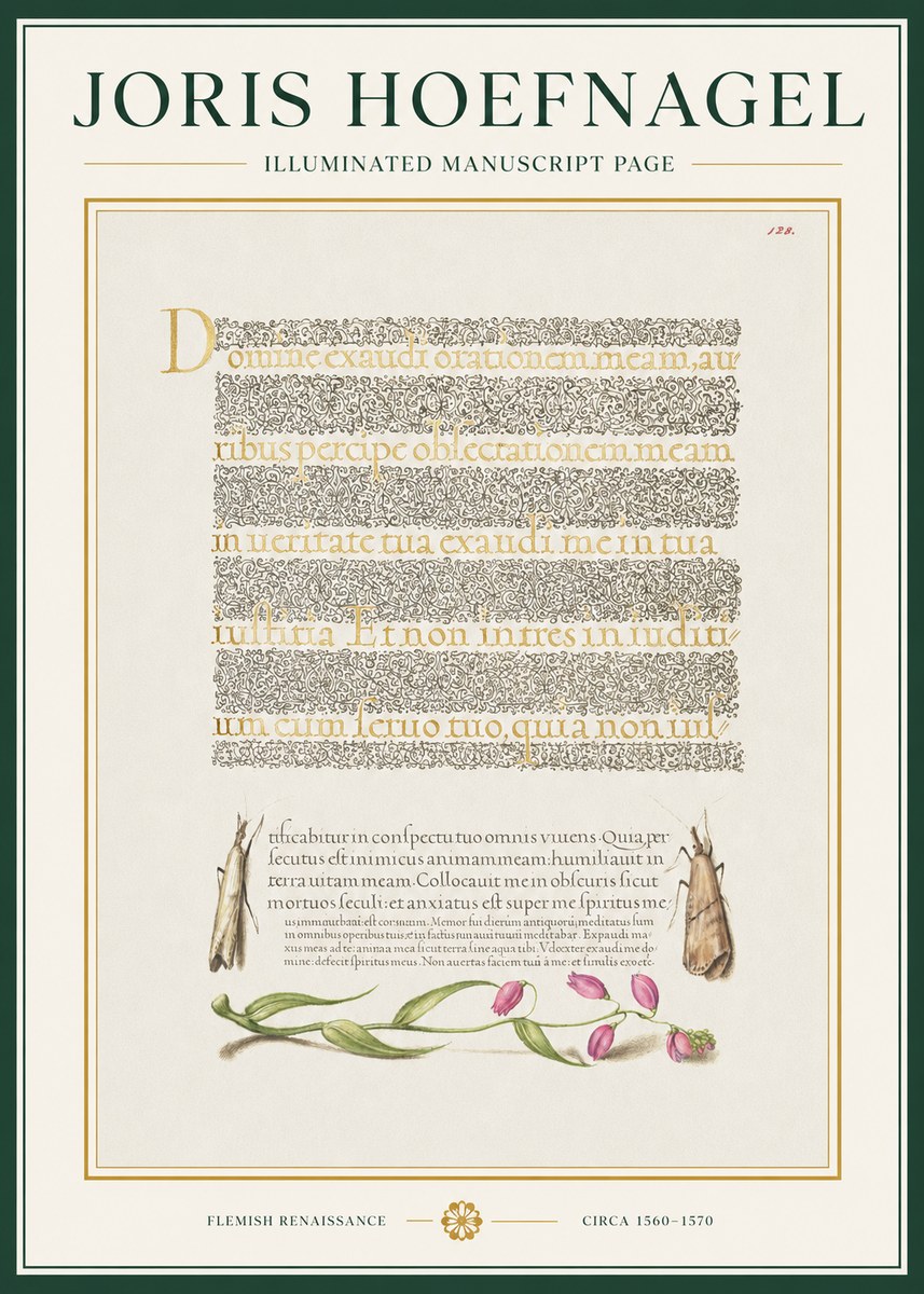 Joris Hoefnagel Illuminated Manuscript Page II No1 - Affiche