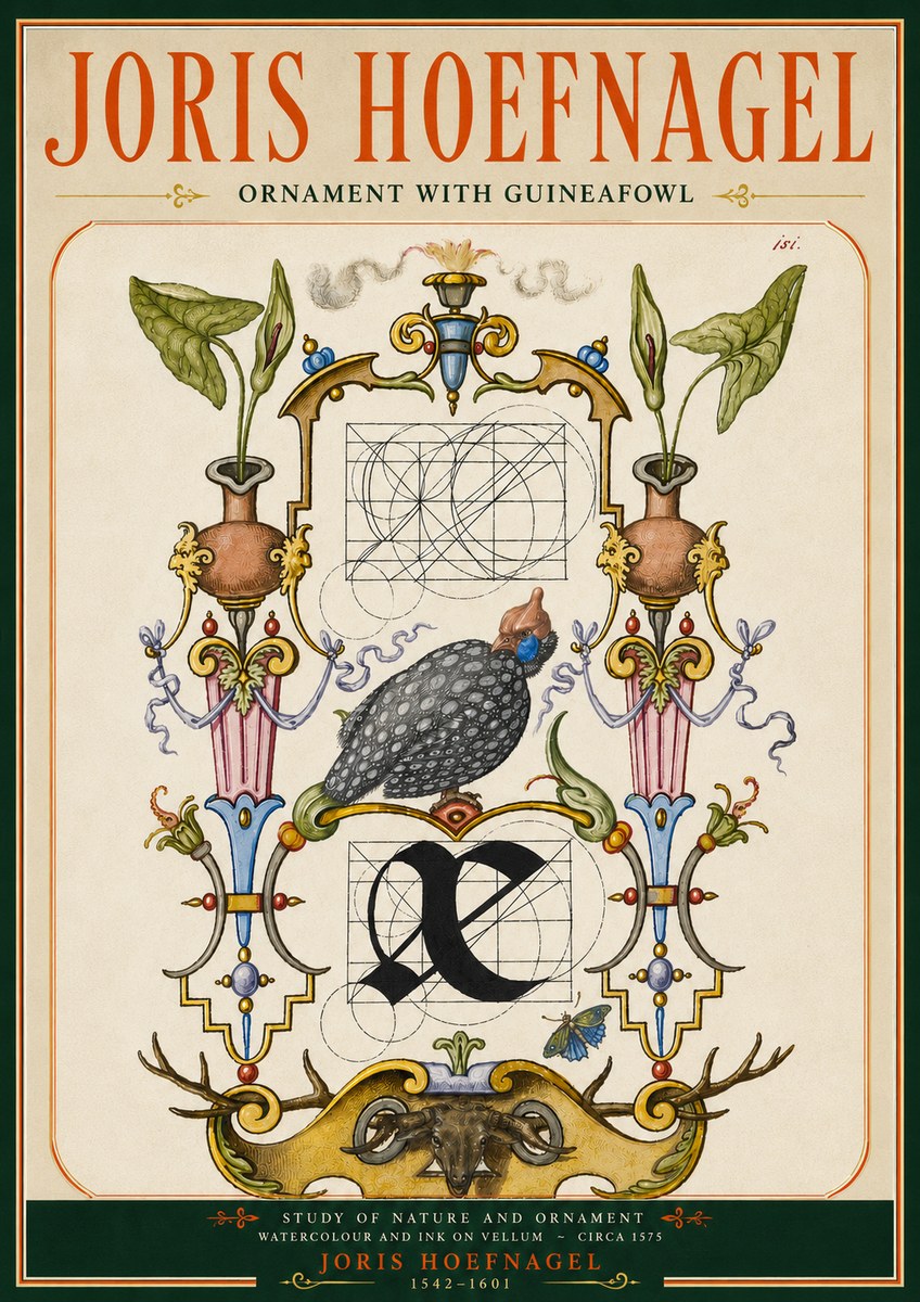 Joris Hoefnagel Ornament with Guineafowl No5 - Affiche