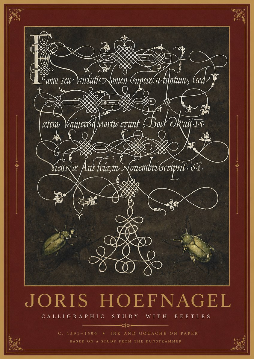 Joris Hoefnagel Calligraphic Study with Beetles No2 - Affiche