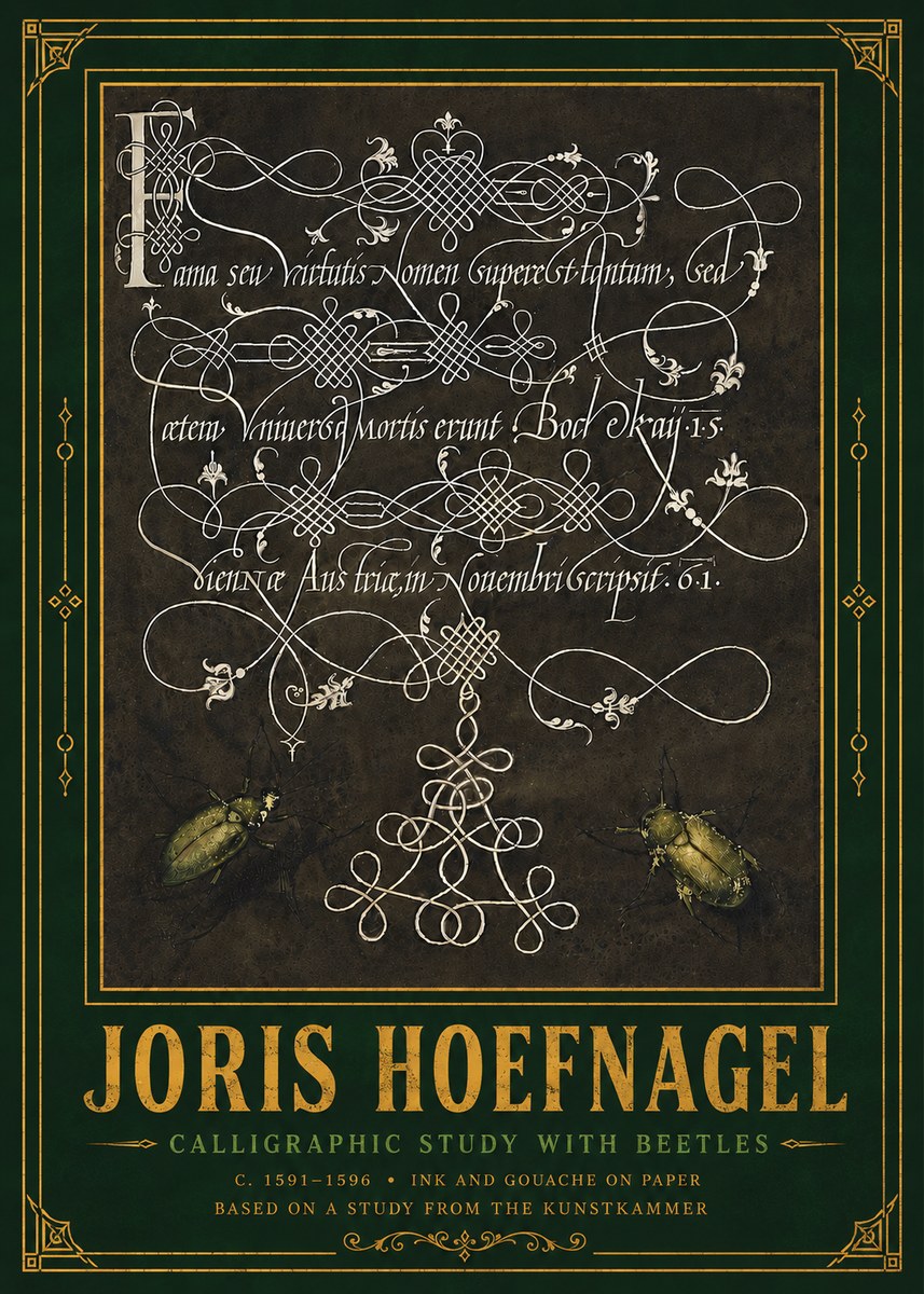 Joris Hoefnagel Calligraphic Study with Beetles No6 - Affiche