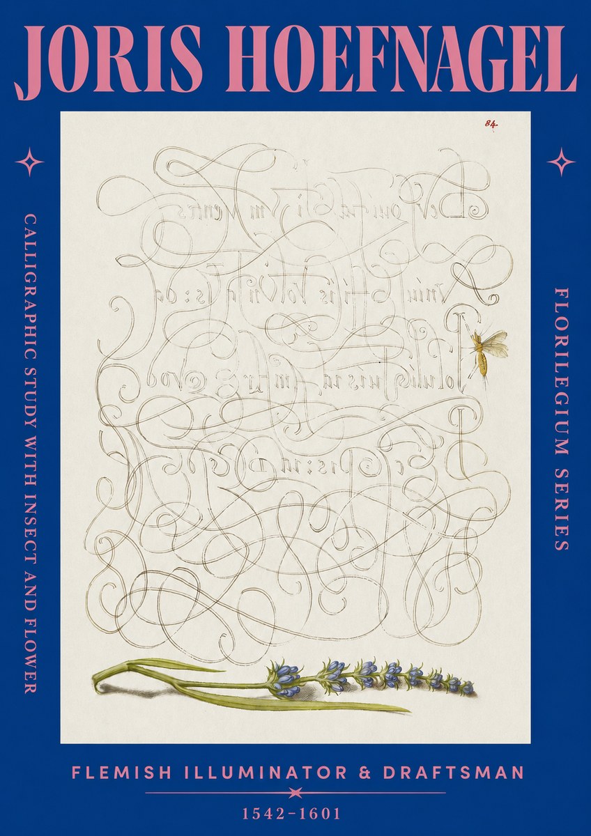 Joris Hoefnagel Calligraphic Study with Insect and Flower No2 - Affiche