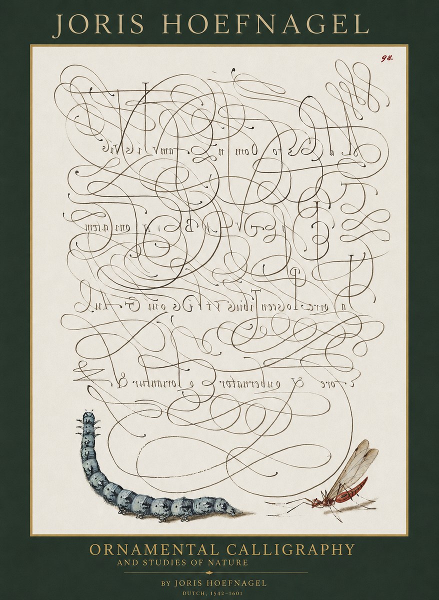 Joris Hoefnagel Ornamental Calligraphy and Studies of Nature No1 - Affiche
