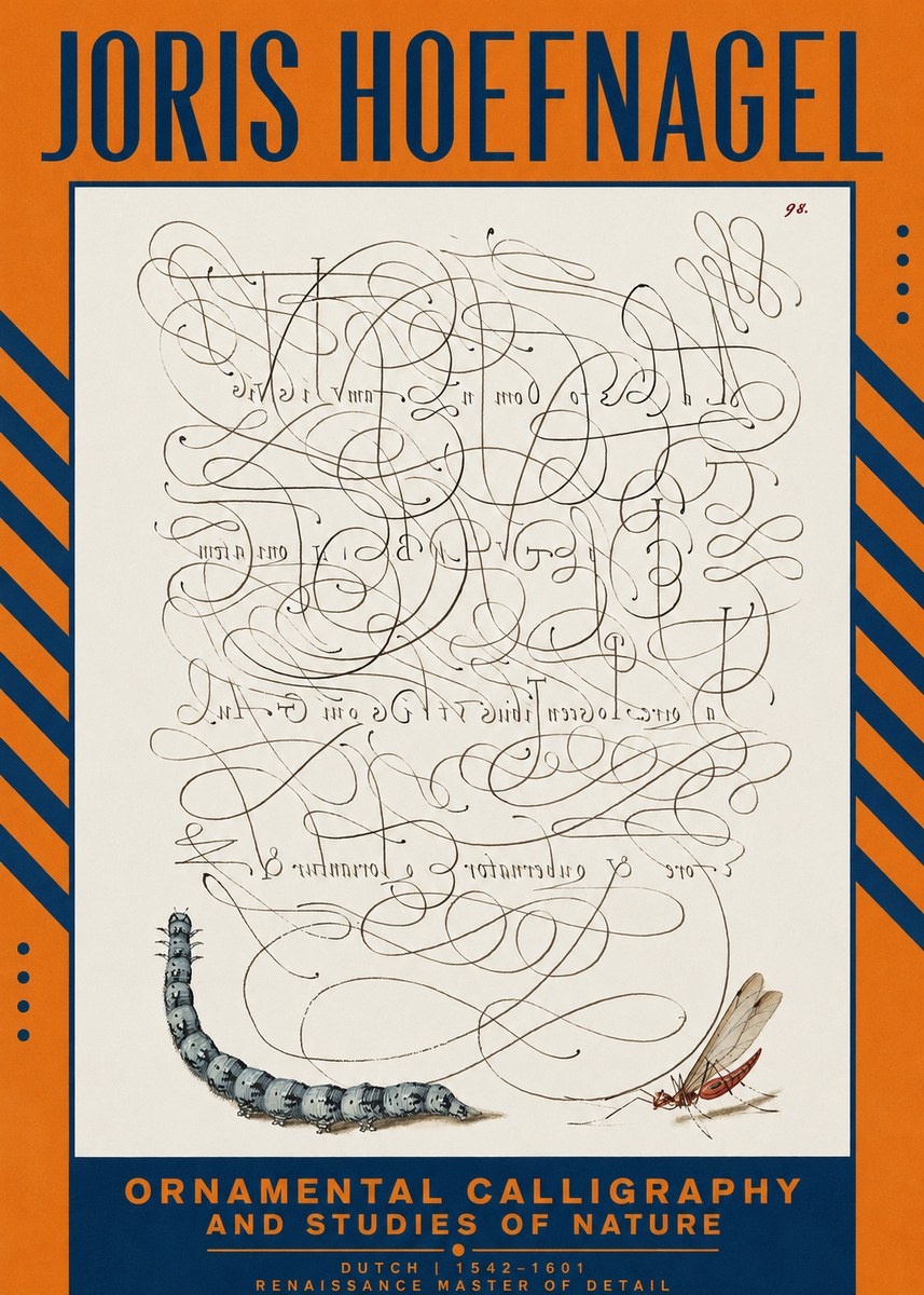 Joris Hoefnagel Ornamental Calligraphy and Studies of Nature No2 - Affiche