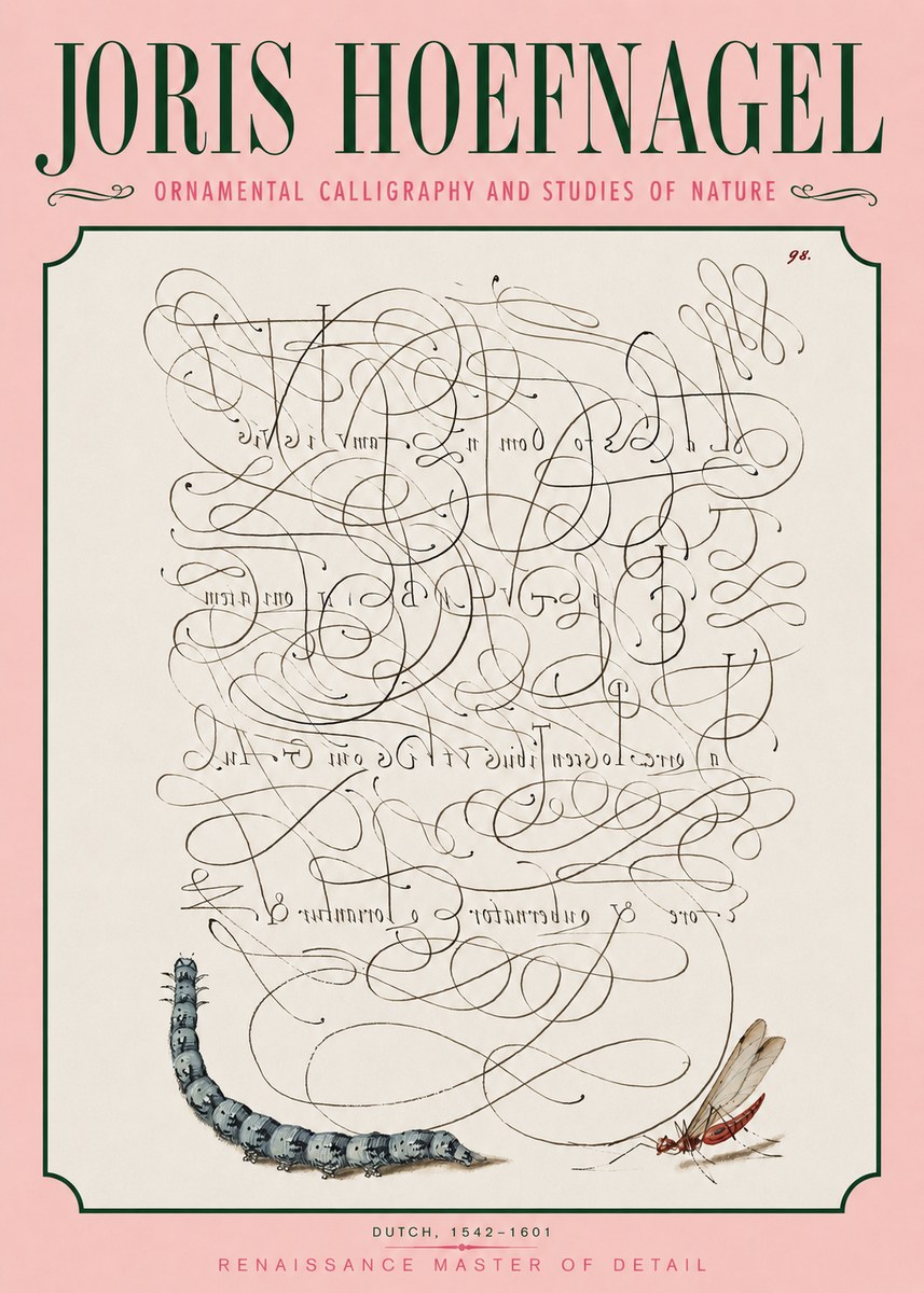 Joris Hoefnagel Ornamental Calligraphy and Studies of Nature No3 - Affiche