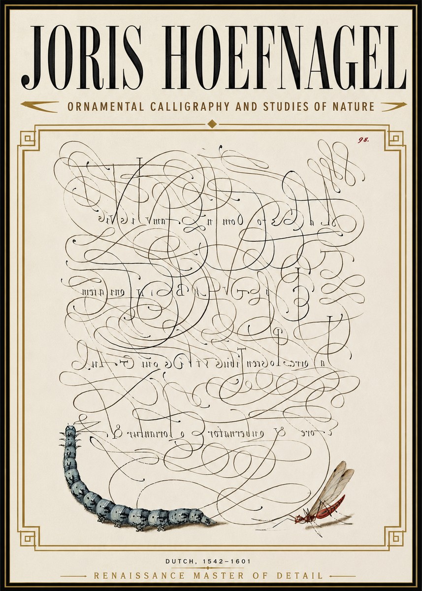 Joris Hoefnagel Ornamental Calligraphy and Studies of Nature No6 - Affiche