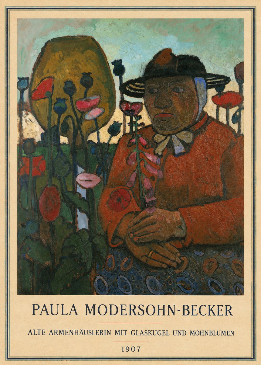 Paula Modersohn-Becker Alte Armenhäuslerin Mit Glaskugel Und Mohnblumen No3 - Affiche