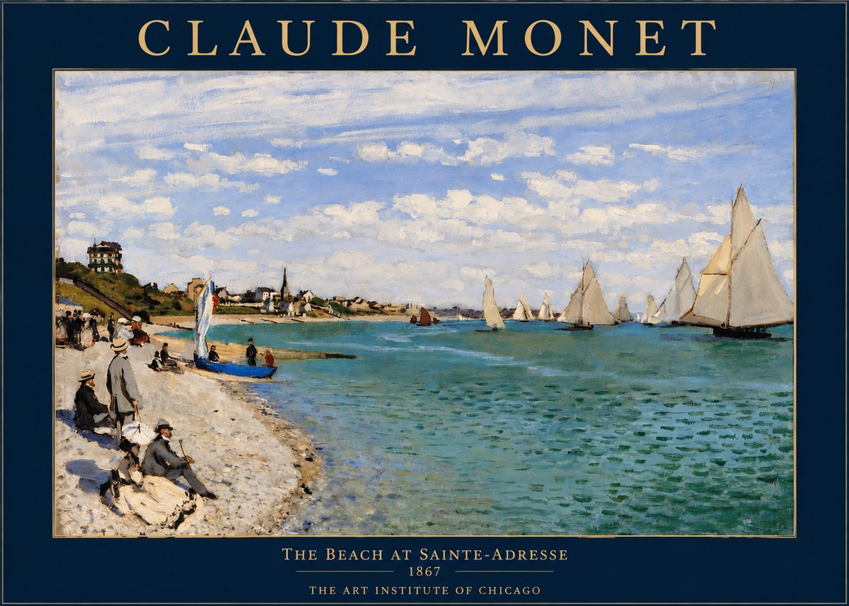 Monet The Beach at Sainte-adresse IV No2 - Affiche