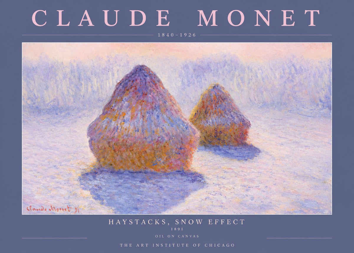 Monet Haystacks, Snow Effect No2 - Affiche