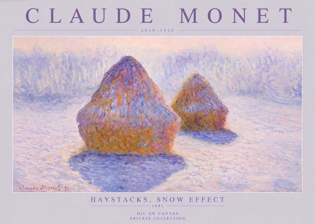 Monet Haystacks, Snow Effect No4 - Affiche