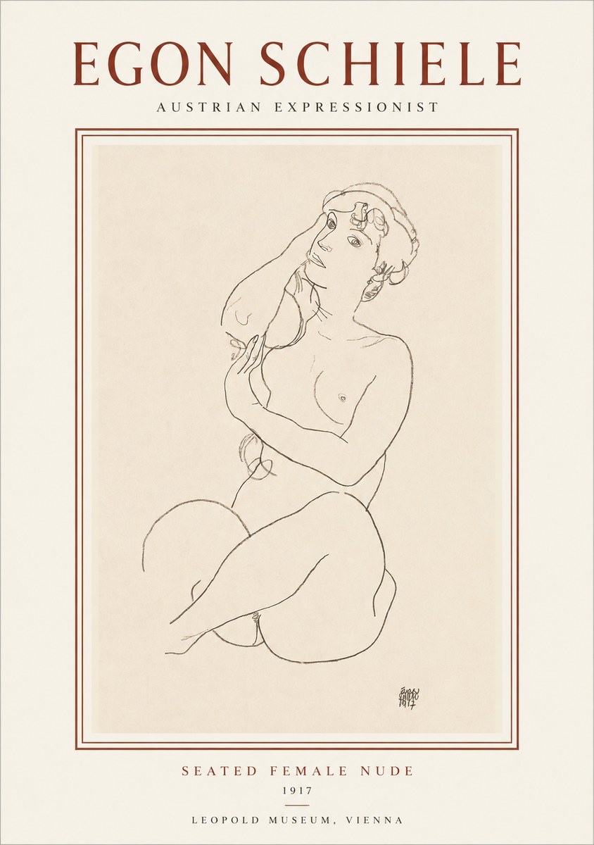 Schiele Seated Female Nude No1 - Affiche