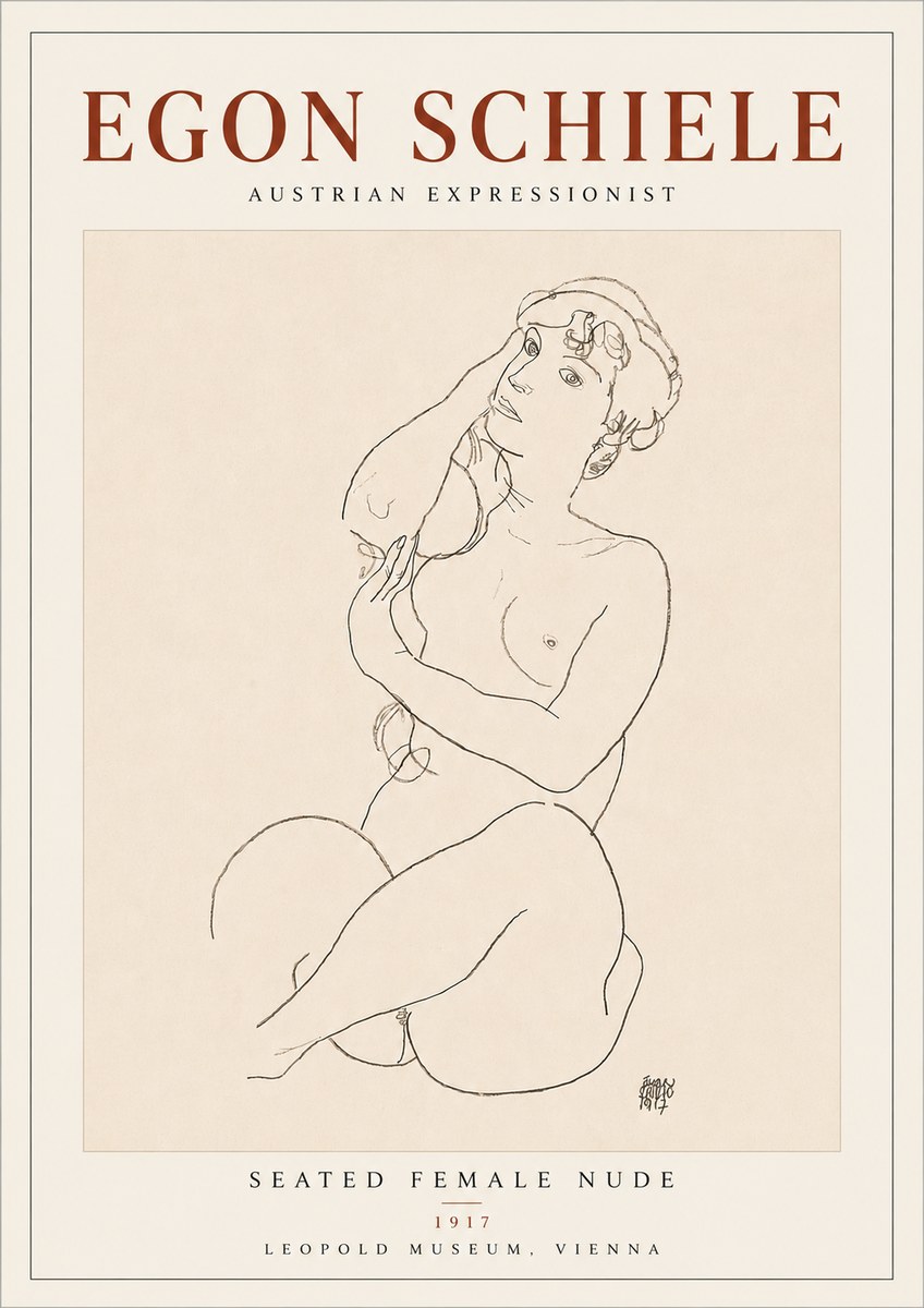 Schiele Seated Female Nude No4 - Affiche