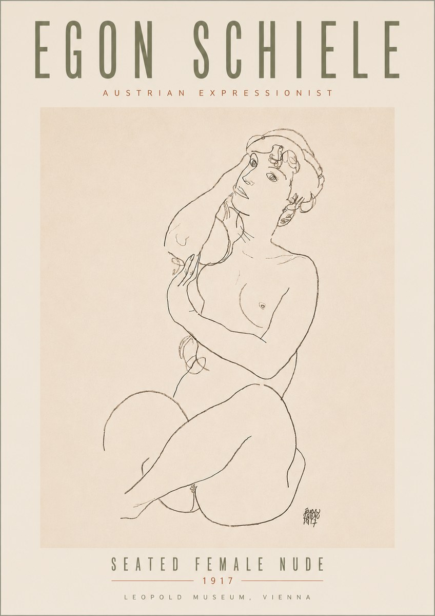 Schiele Seated Female Nude No5 - Affiche