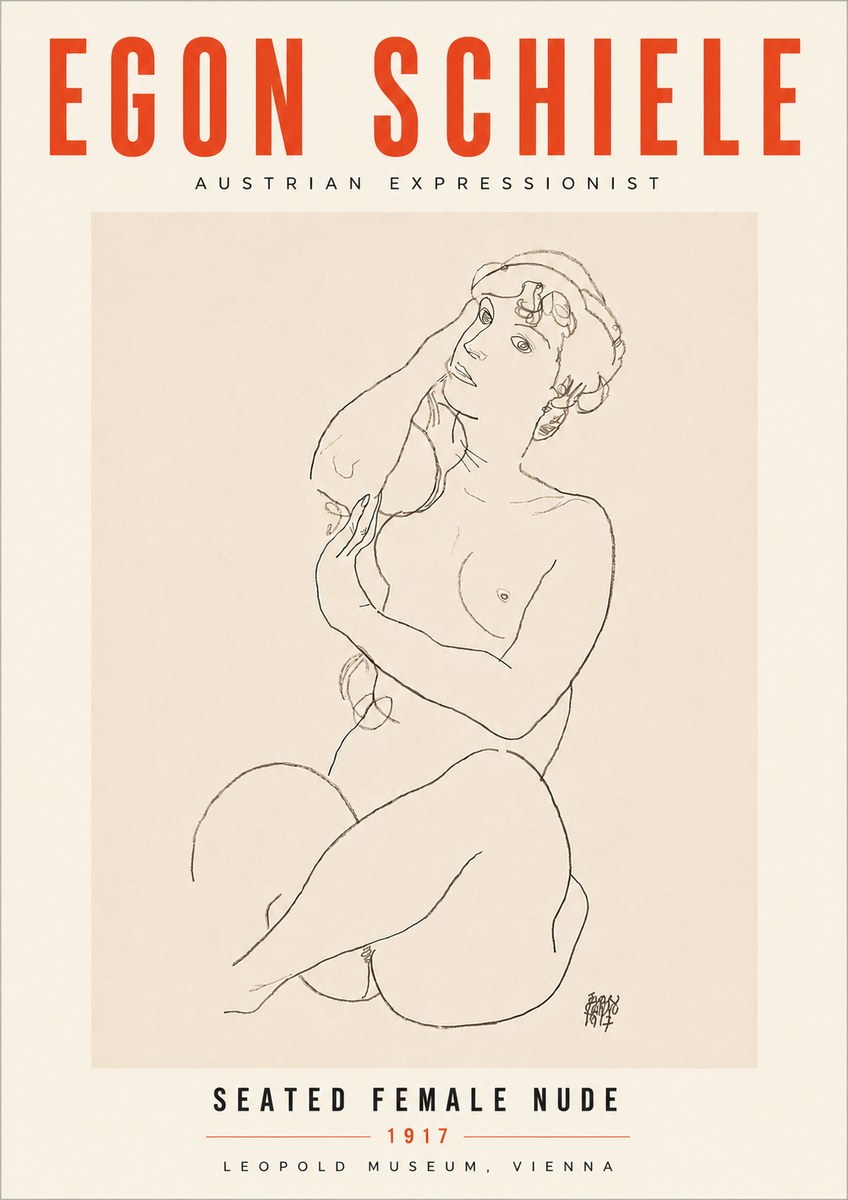 Schiele Seated Female Nude No6 - Affiche