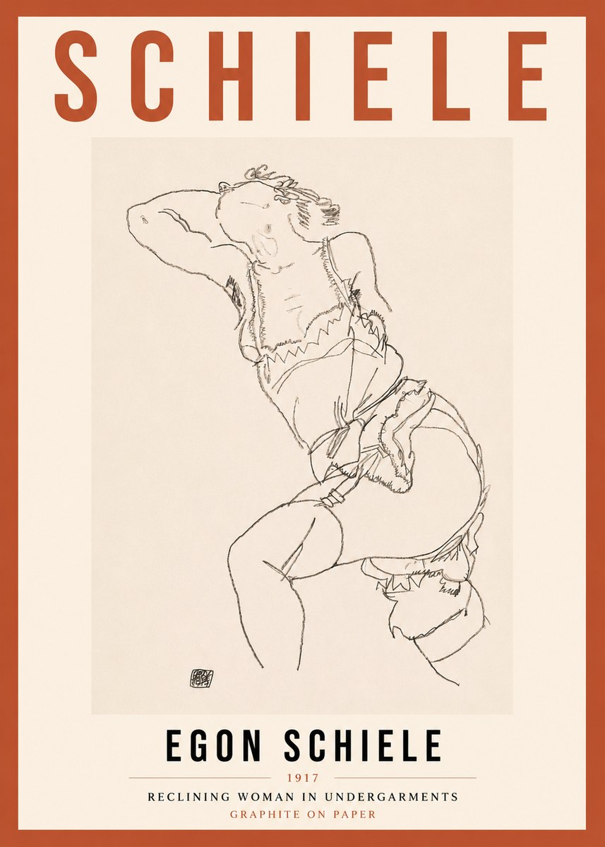 Schiele Reclining Woman in Undergarments No3 - Affiche