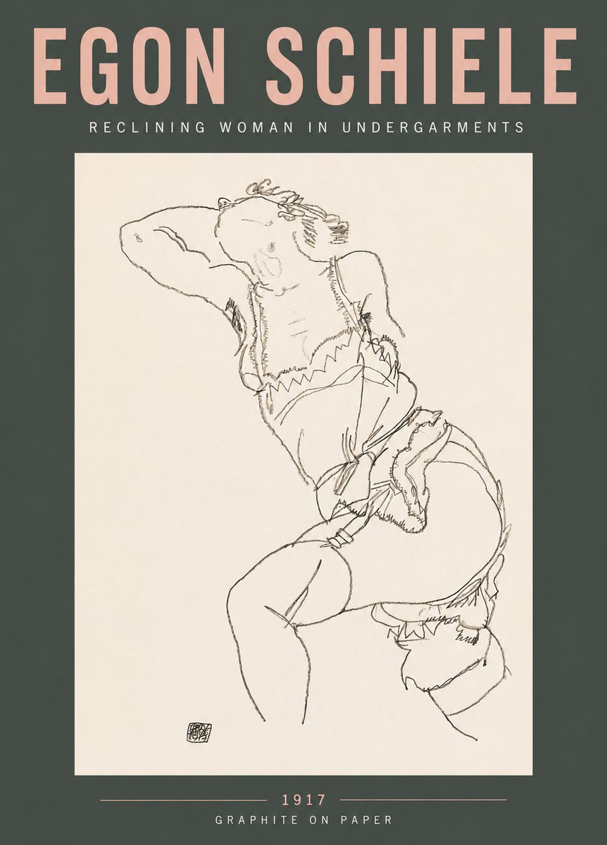 Schiele Reclining Woman in Undergarments No5 - Affiche