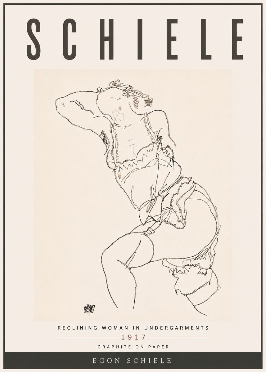 Schiele Reclining Woman in Undergarments No6 - Affiche