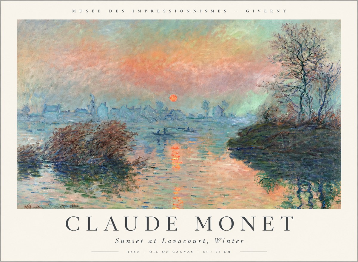 Monet Sunset at Lavacourt, Winter No3 - Affiche