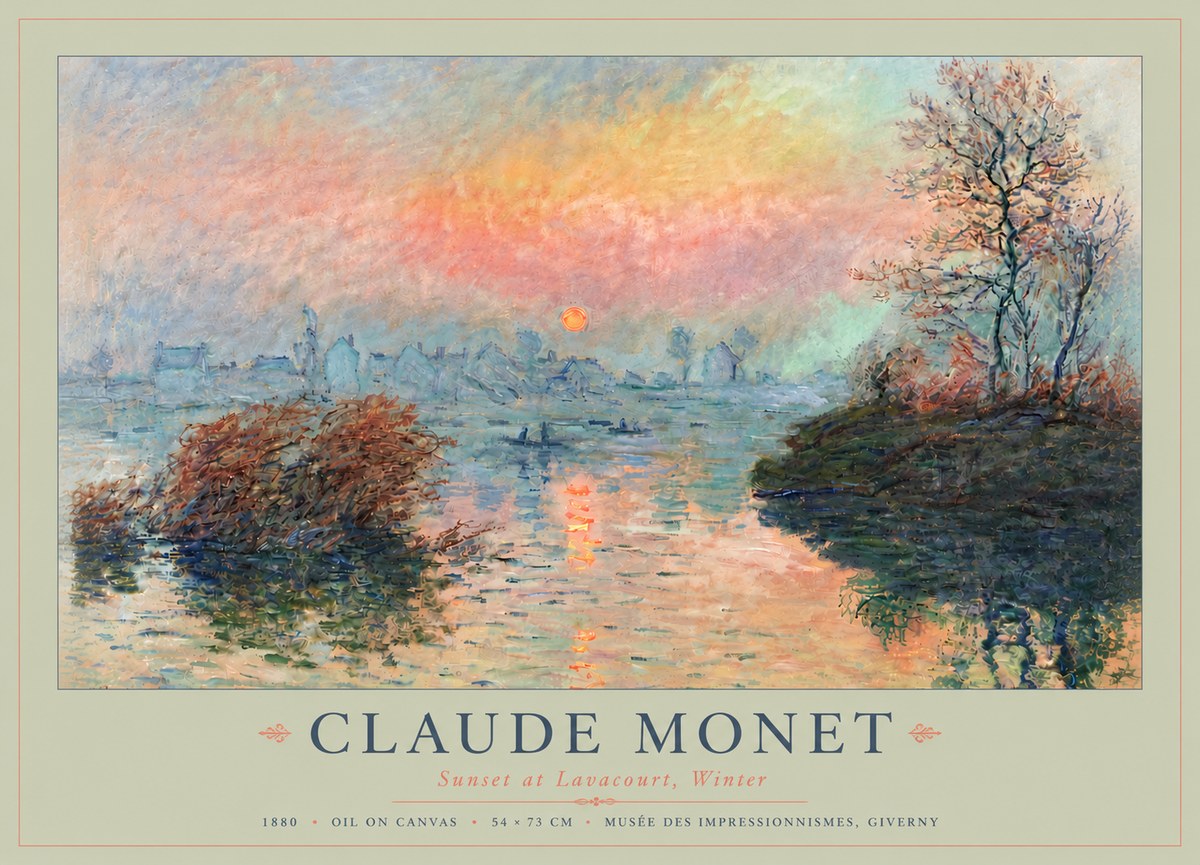 Monet Sunset at Lavacourt, Winter No4 - Affiche