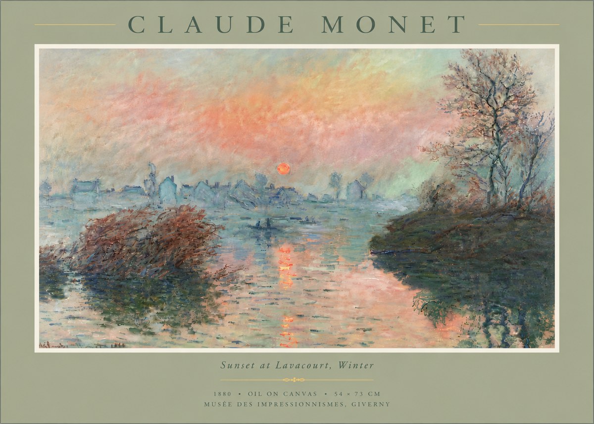 Monet Sunset at Lavacourt, Winter No6 - Affiche