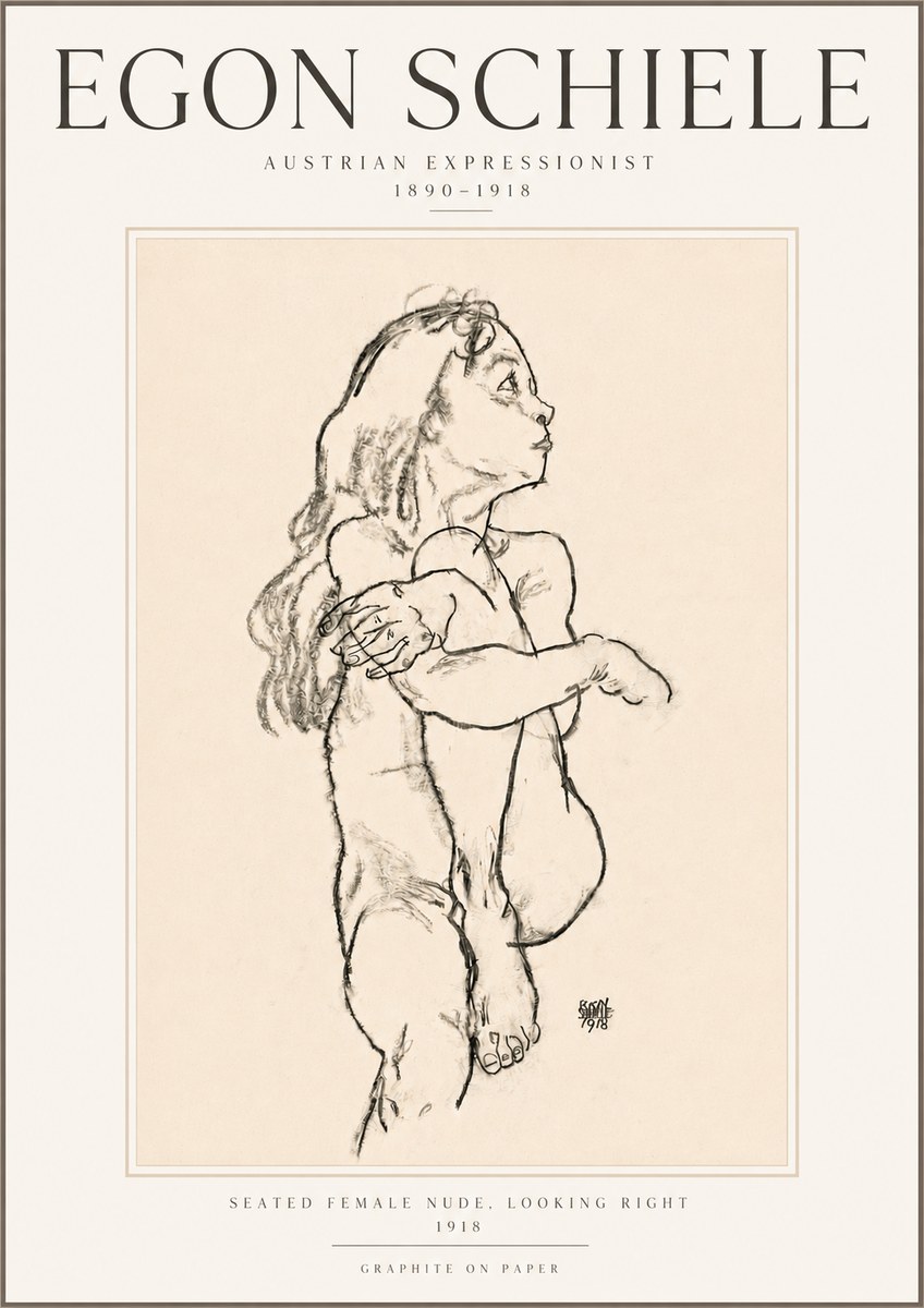 Schiele Seated Female Nude, Looking Right No5 - Affiche