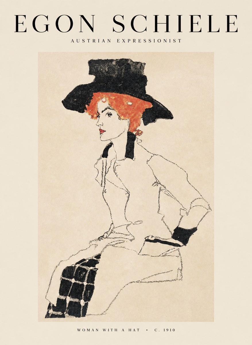 Schiele Woman with a Hat No1 - Affiche