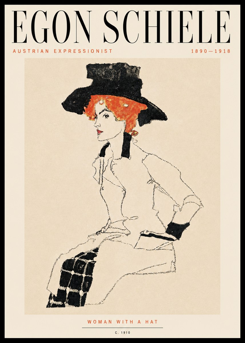 Schiele Woman with a Hat No5 - Affiche