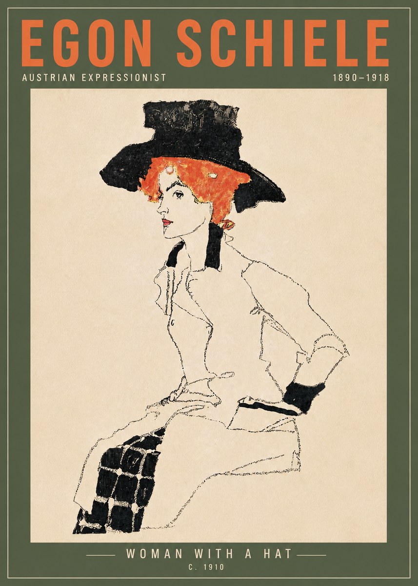 Schiele Woman with a Hat No6 - Affiche